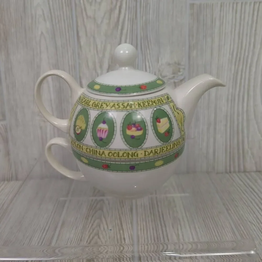 Vintage Arthur Wood Est 1884 Tea for One Set Stacking Teapot & Cup White Green